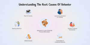 some common root causes of dog behavior problems are listed in the image